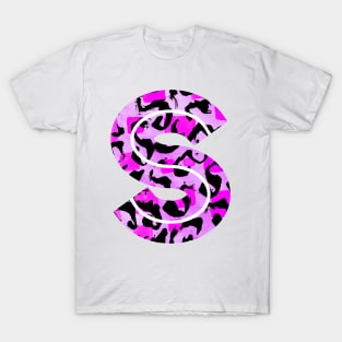 Abstract Letter S Watercolour Leopard Print Alphabet T-Shirt